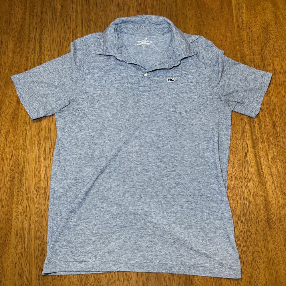 Vineyard Vines Boys L 16 Edgartown Polo Navy White Stripe Whale Preppy Golf